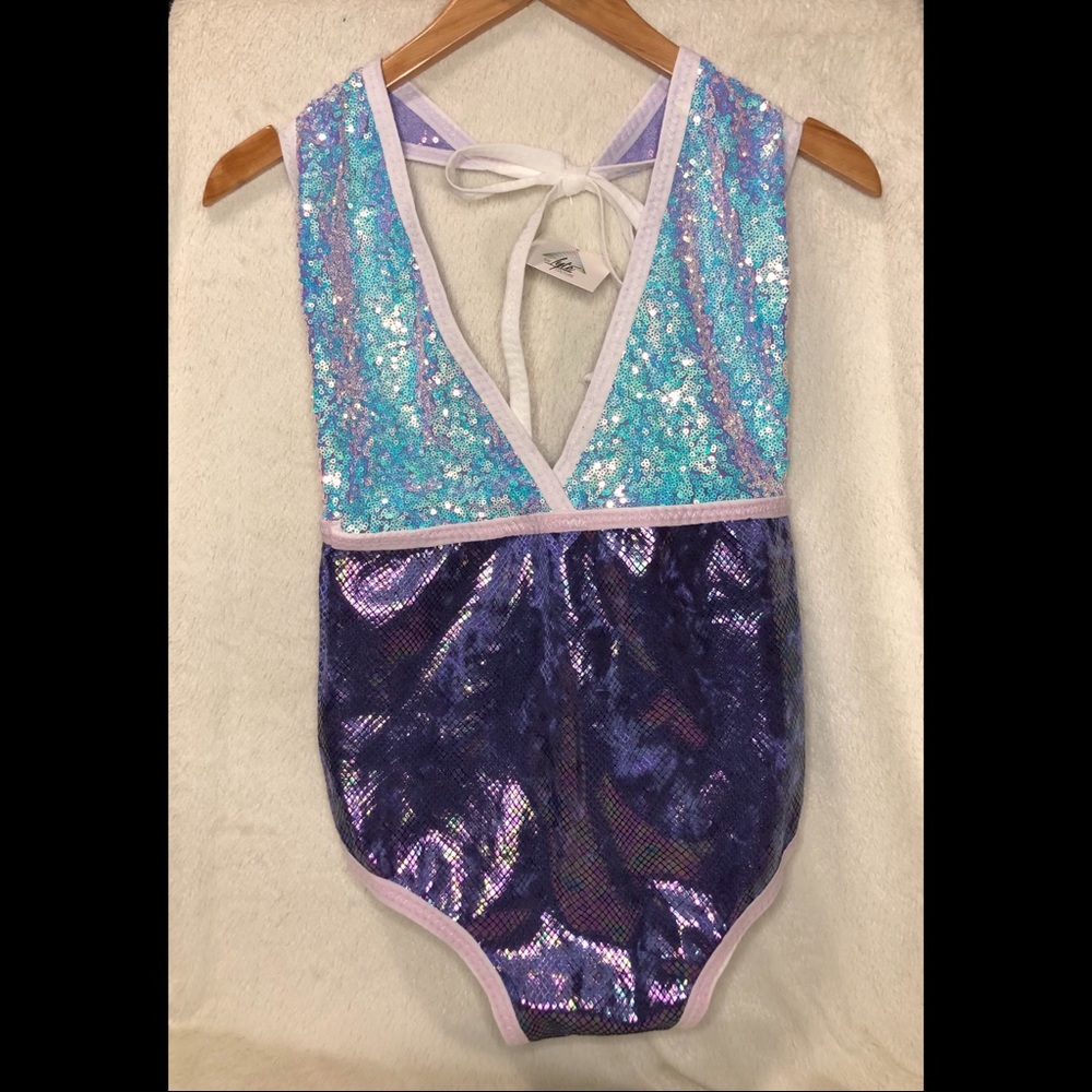Circus Cirque Performance Dance Costume Leotard Bodysuit Purple Sparkles